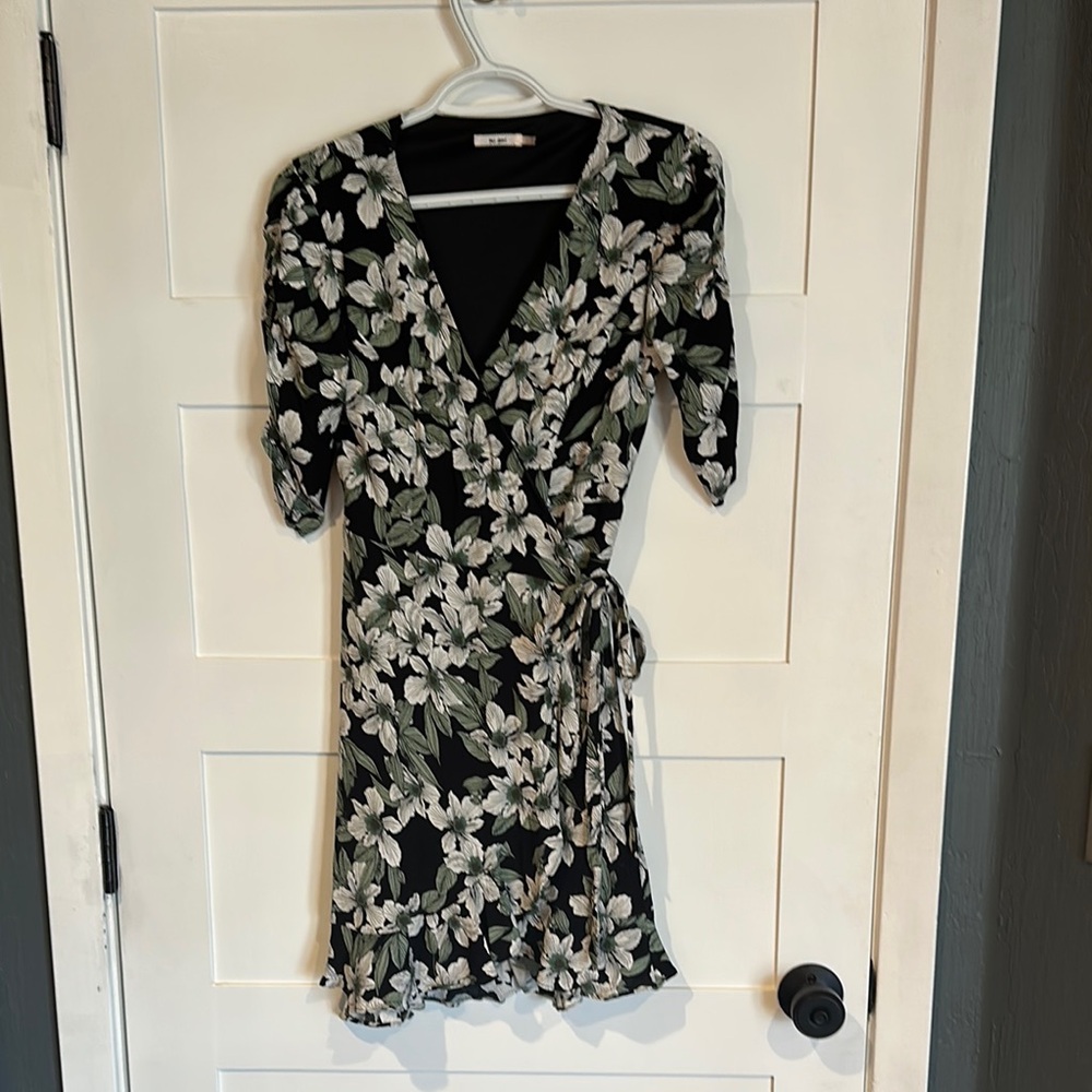 Floral Wrap Dress - Black and White